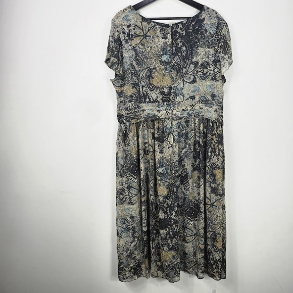 Coldwater Creek Midi Dress 18 Abstract V Neck Short Sleeve Gathered Waist Church - Picture 5 of 13